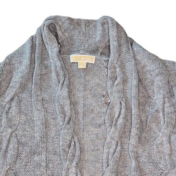 Michael Kors Womens Cable Knit Cardigan Sweater Gray LG Wool Blend Open Front - Picture 4 of 7
